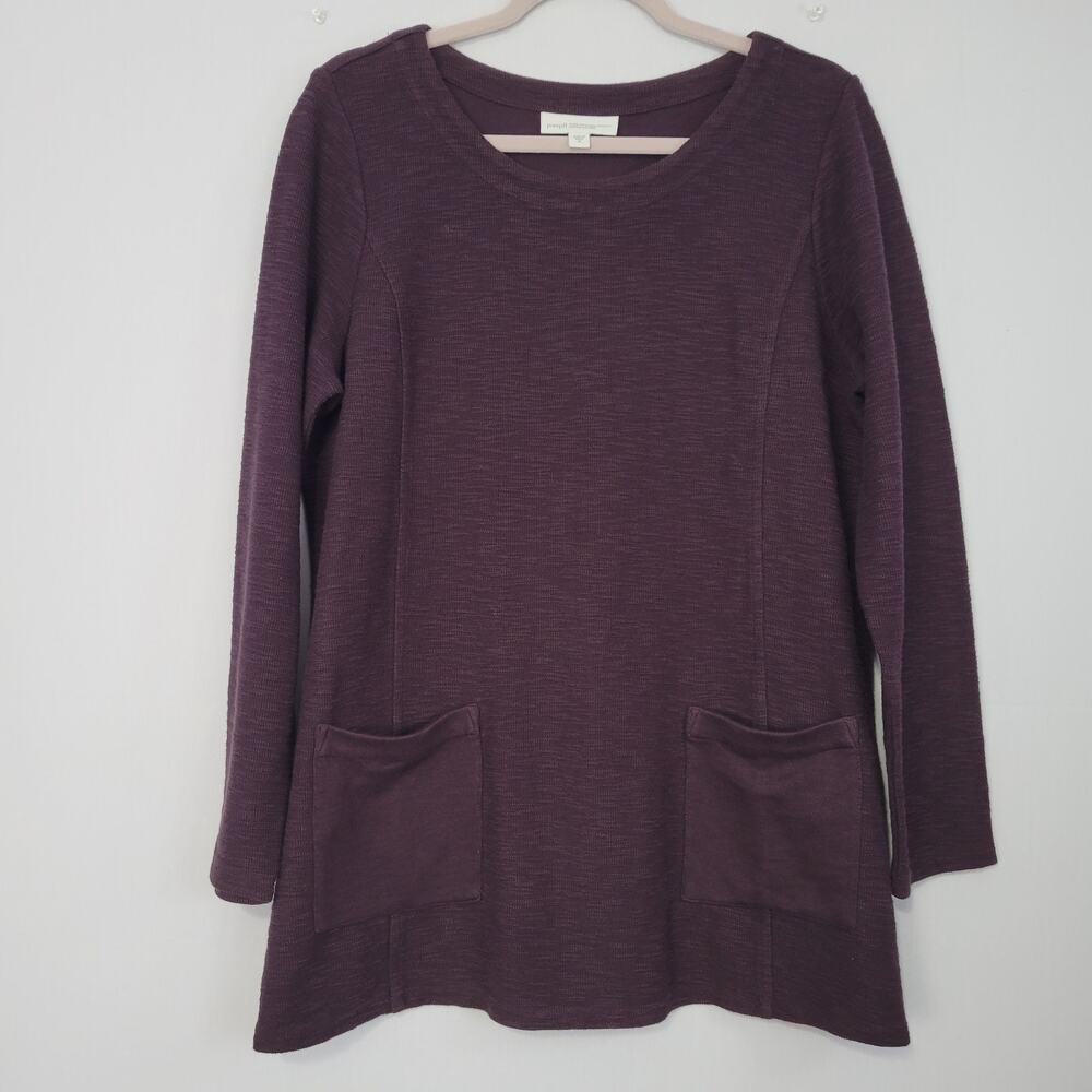 J.Jill Pure Jill Organic Cotton Patch Pocket Tunic Top sz M Purple Textured Boho